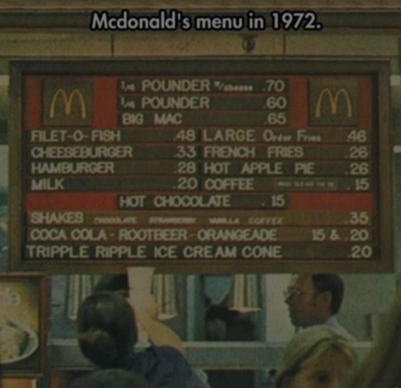 Wow! Look at the prices of a McDonald’s menu in 1972! Good ole days…
