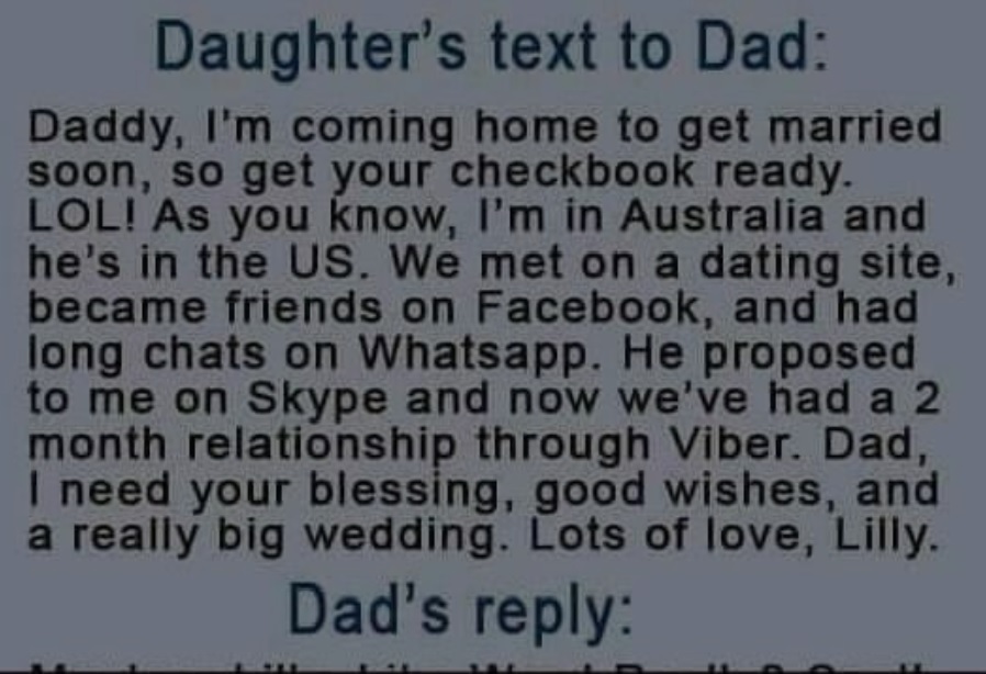 Daughter’s text to Dad – Funny