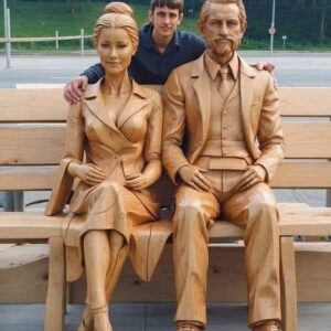 A Young Guy Made a Real-Size Wooden Statue of His Mom and Dad Who Have Passed Away