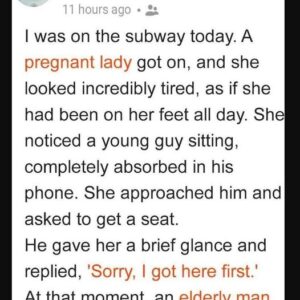 An Older Man with a Cane Rises Up After Man Refuses to Give Up Seat for Pregnant Woman on Subway