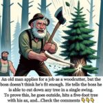 An old man applies for a job as a woodcutter