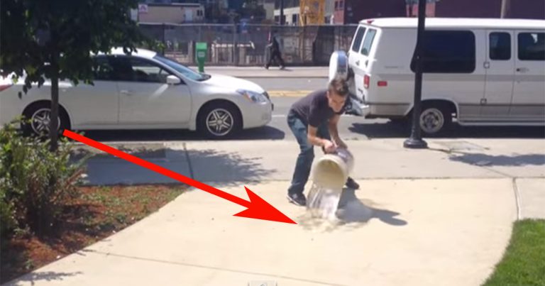 He pours water on the sidewalk. Think he’s crazy? Wait till you see what happens after that