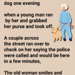 An Old Woman Was Walking Her Dog.