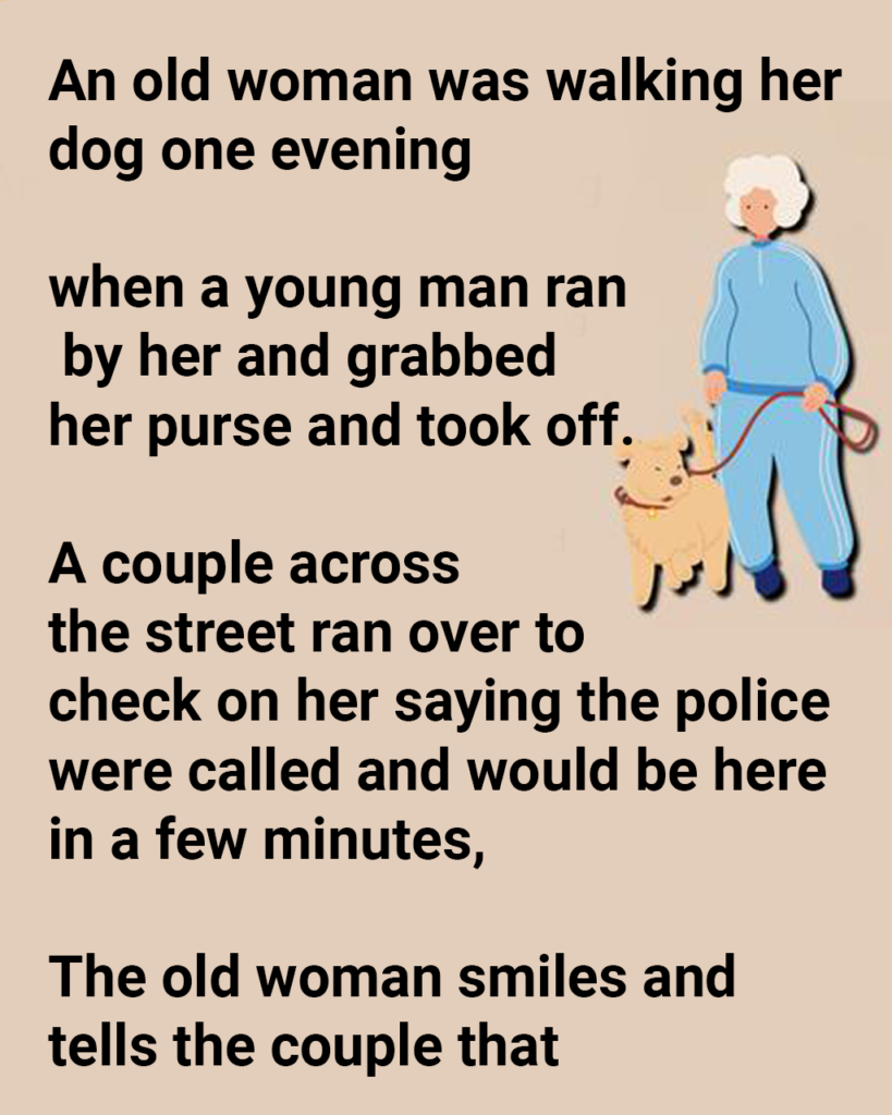An Old Woman Was Walking Her Dog.