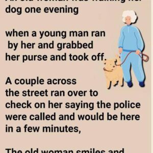 An Old Woman Was Walking Her Dog.