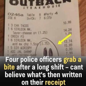 Four police officers decide to grab a meal after a long shift – what they discover on their receipt leaves them shocked